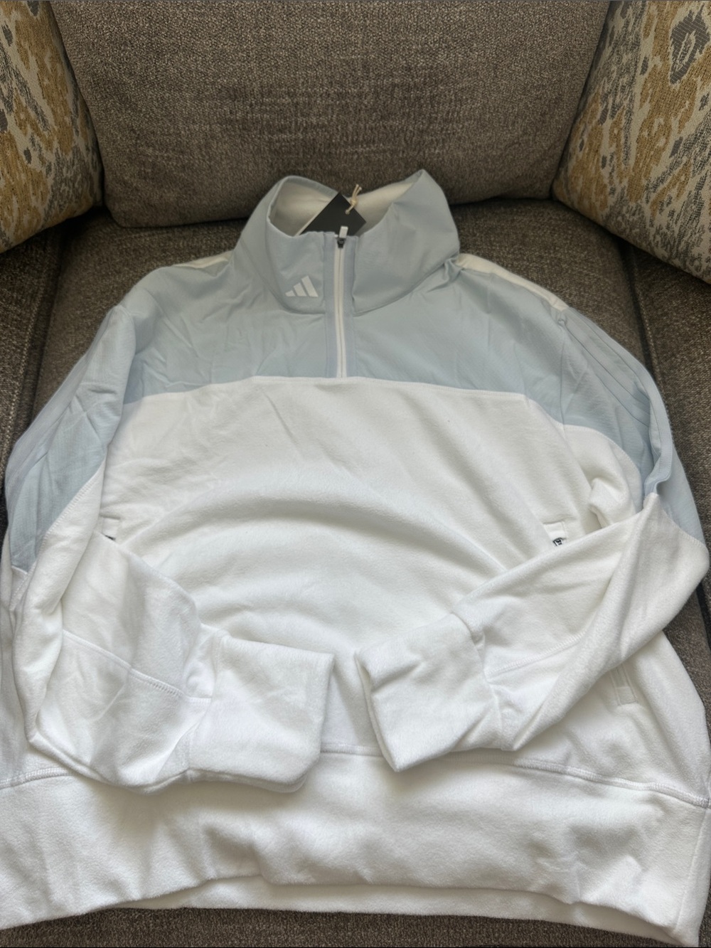 adidas Men’s White and Light Gray Half-Zip Fleece Pullover